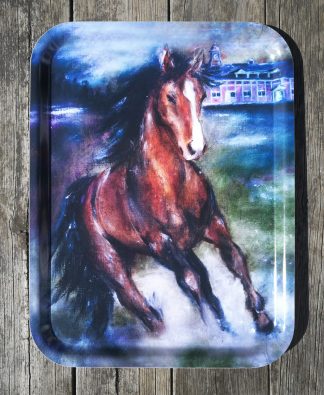 "Häst med rosa byggnad" - 33cm x 43cm